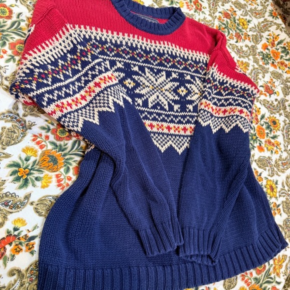 Vintage Abercrombie & Fitch Mens Red Navy Fair Isle Sweater Cotton Blend - L - Picture 6 of 6